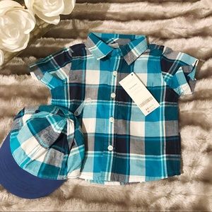 Gymboree Plaid Shirt with Matching Hat NWT